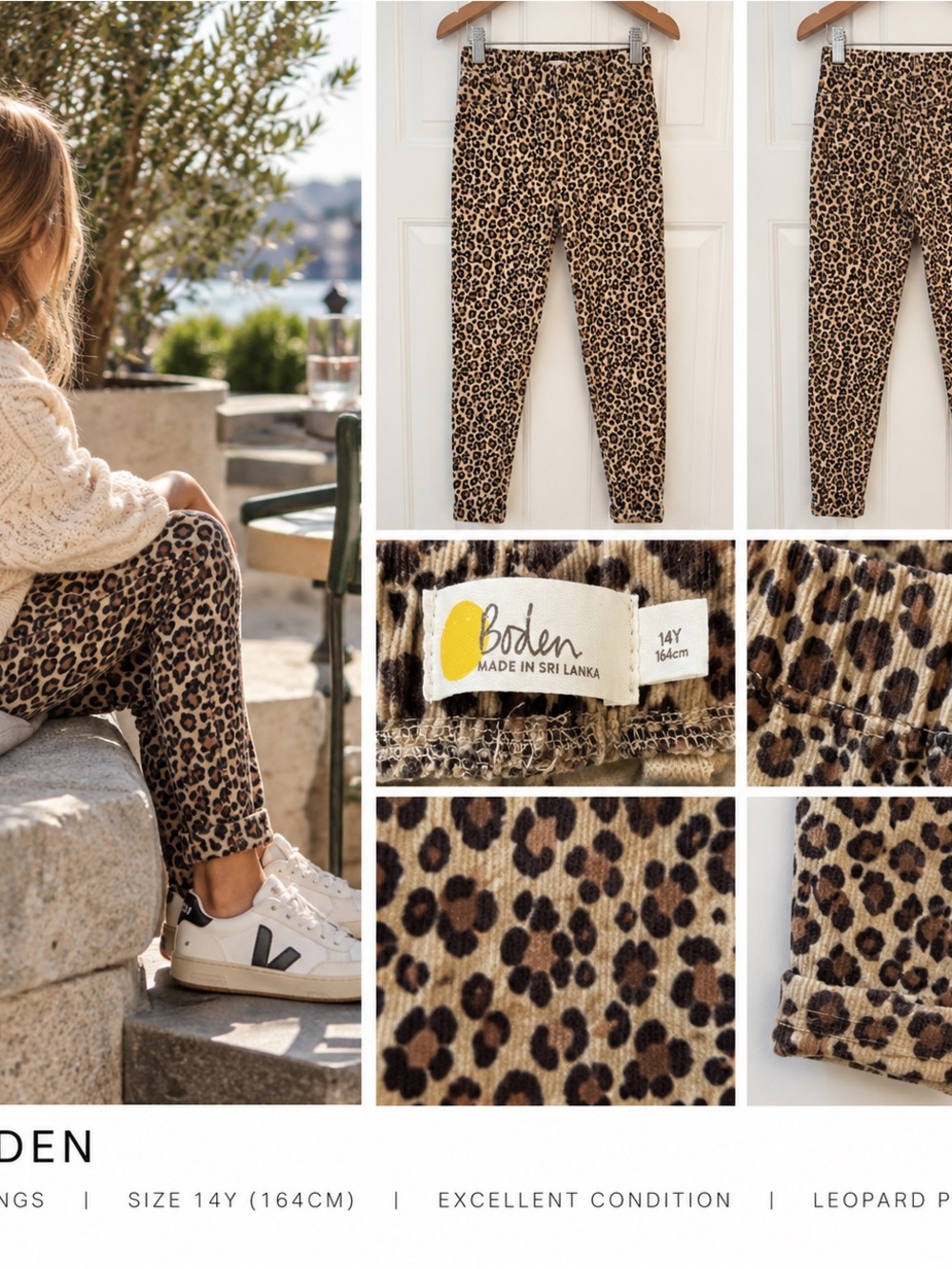 Boden Girls' Leopard Print corduroy Leggings
